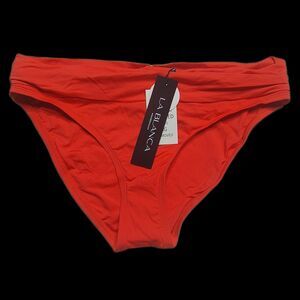 NWT La Blanca Island Goddess Shirred Band Hipster Bikini Bottom Guava Size 8